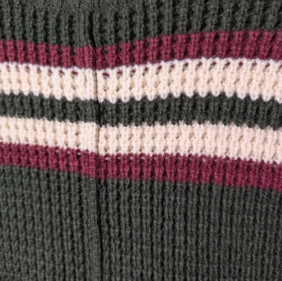 New Arizona Jean Co Olive Green Cream Maroon Red Striped Sweater Holiday Crew - Picture 9 of 11